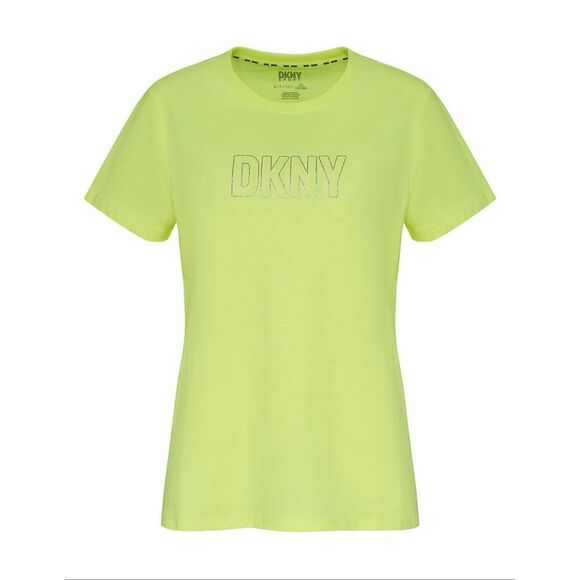 DKNY Sport Yellow Short Sleeve Rhinestone Logo T Shirt Size XS New - Picture 1 of 6